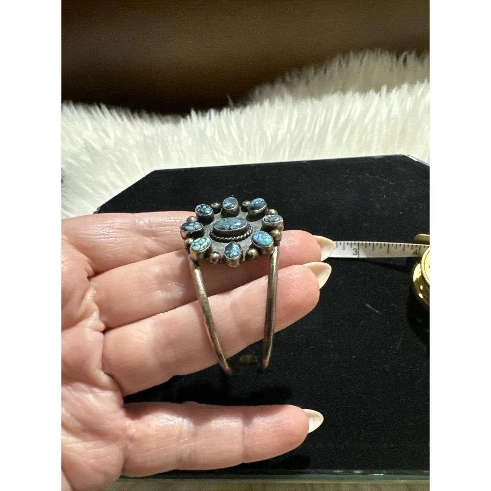 Navajo Native Sterling Cuff Lester Jackson Turquoise Gorgeous Cuff Signed